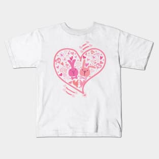 2 Pink Cute Bunnies in Love Kids T-Shirt